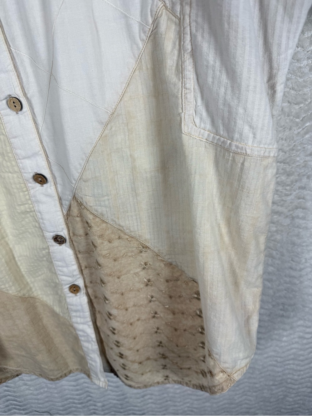 Sacred Threads Neutral Patchwork Button-Front Top - Picture 5 of 6